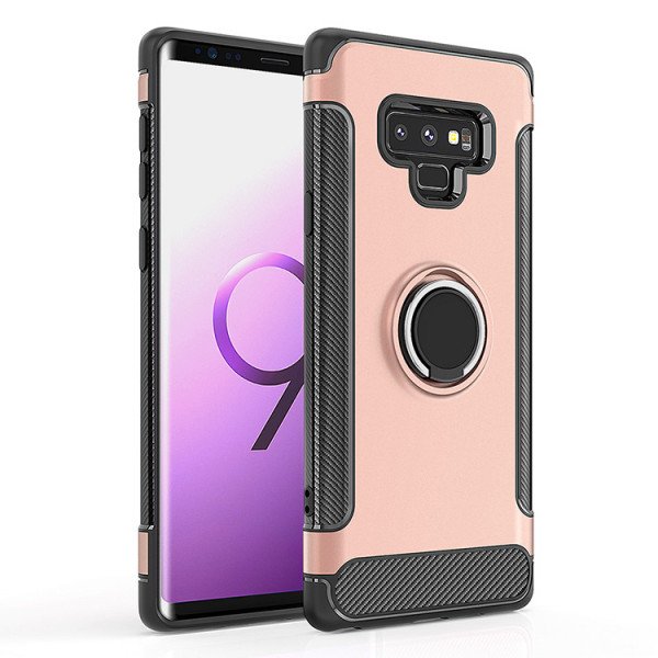 Wholesale Galaxy Note 9 360 Rotating Ring Stand Hybrid Case with Metal Plate (Rose Gold)